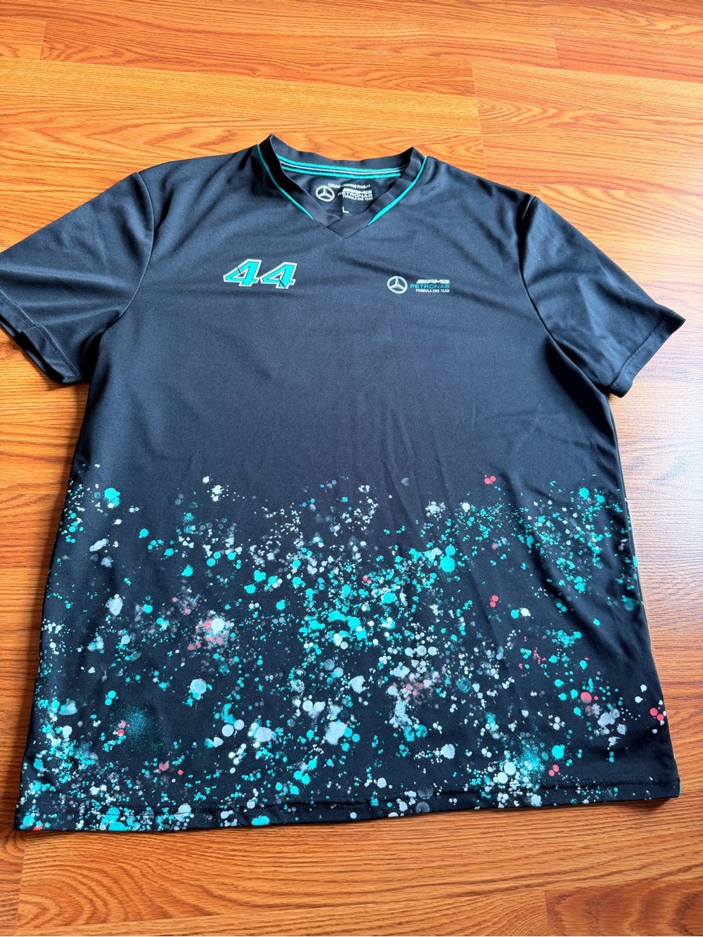 Mercedes AMG Petronas Shirt Mens Large Black Racing F1 Hamilton 44 T-Shirt Tee